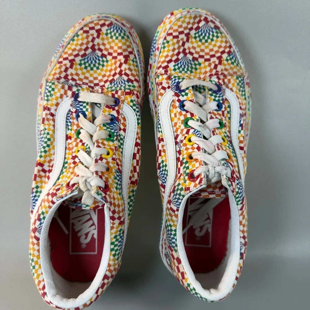 Vans Old Skool Platform Pride Womens 7.5 7 1/2 Rainbow All Over Skate‎ Shoe Lace